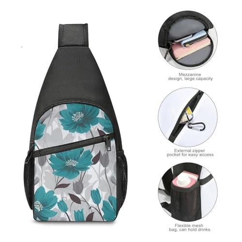 Bolso cruzado floral gris y azul para senderismo miniatura 5