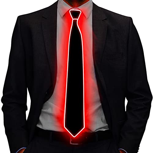 Ainiv Cravates Lumineuses LED Homme avec Cordon d'Alimentation, 3 Modes de Flash LED Cravate Glow, Cravate Lumineux Réglable avec Fermeture Éclair pour...