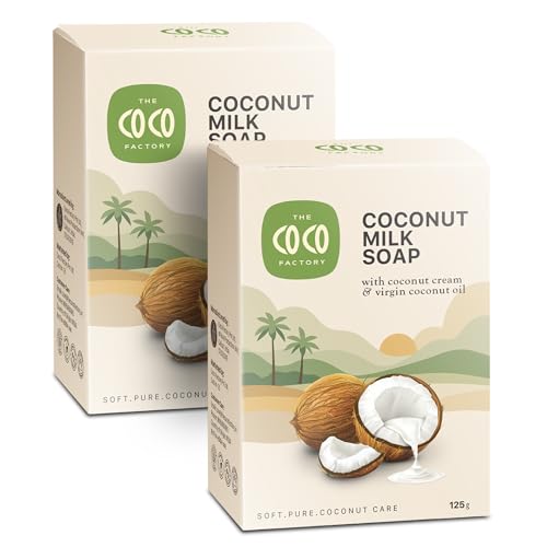 Image of Natural Coconut Milk Soap Bar | Pack of 2 x 125g | Handmade & Cold Process | Deep Hydration & Moisture for Dry Skin | Paraben-Free, Sulphate-Free | Gentle Bath Soap for Men & Women