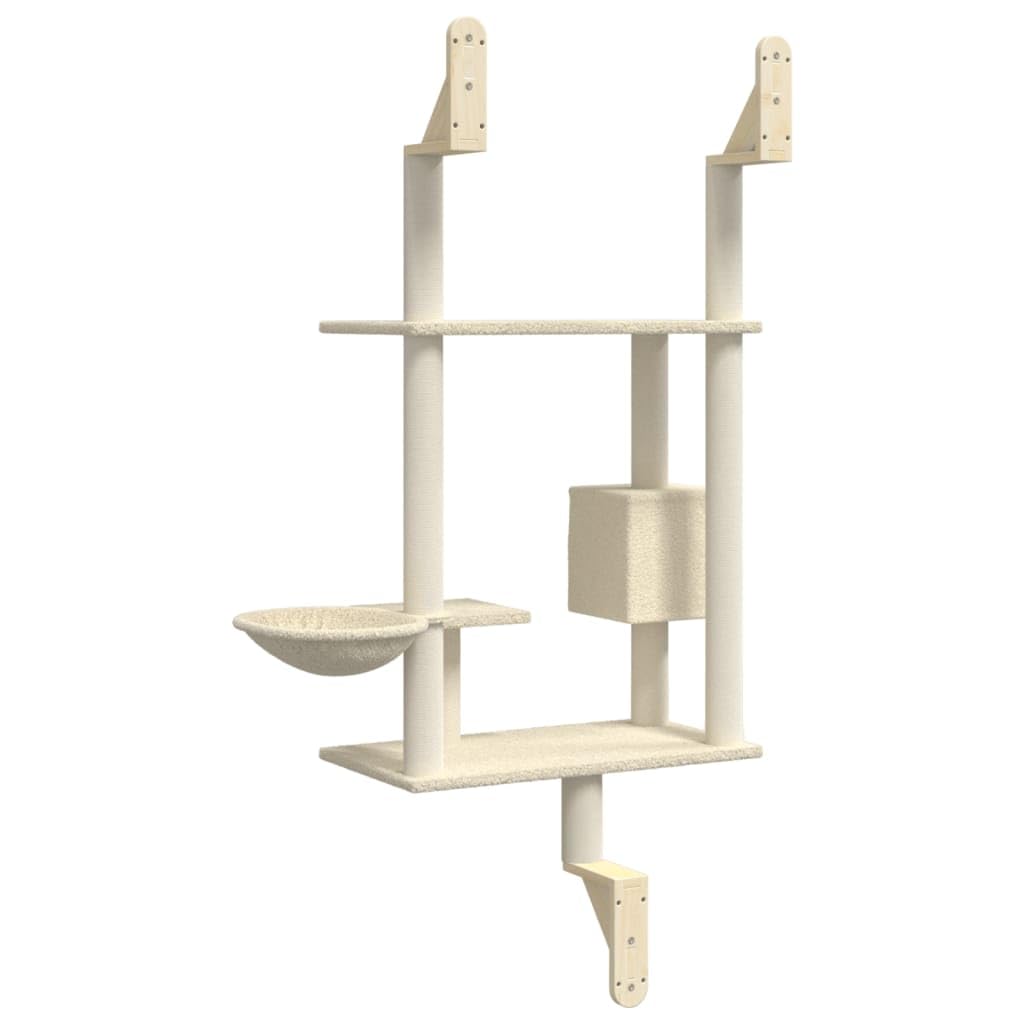 vidaXL Albero per Gatti con Tiragraffi a Parete Crema 153 cm, tiragraffi per gatti, mobili per gatti, torre per gatti a parete, torre per gatti