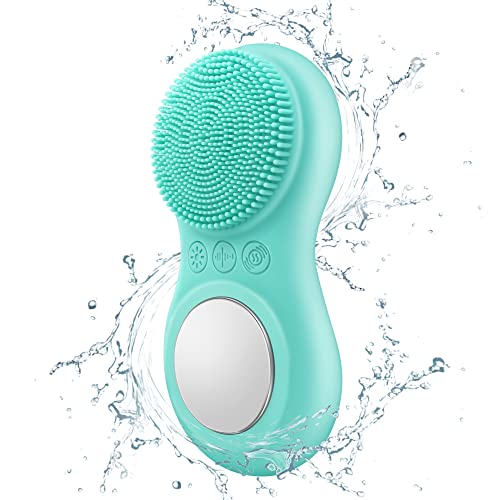 Facial Cleansing Brush Electric Waterproof Face Scrubber USB Rechargeable Misiki Silicone Sonic Face Brush with Heated for Exfoliating, Deep Cleansing, Massaging, 3 Vibration Modes