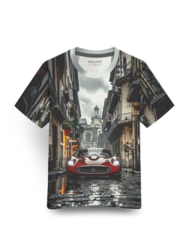 Image of HELLCAT Trendy Front & Back Graphic Printed Cotton Blend Half Sleeve Premium Round Neck Tshirt for Boys