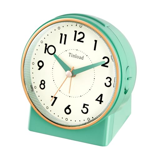 Image of Tinload 4.3 inch Retro Analog Alarm Clock, Vintage Decor, No Ticking Silent, Easy to Set, Gradual Rise Alarm, On /Off Switch on Side, Gentle Wake, Snooze, Lighted on Demand, Battery Operated, Retro Green