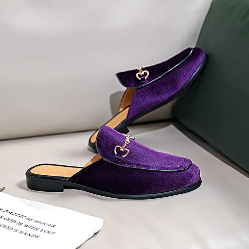 Image of FLQL Mens Shoes Luxury Velvet Gold Buckle Slip-on Penny Loafers Casual Smoking Slippers Indoor Outdoor Sandals Black Size 7-13