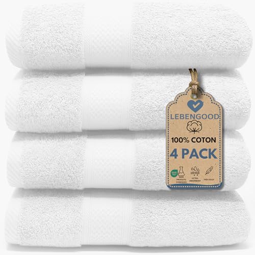 LEBENGOOD Set 4 Serviettes de Bain 100% Coton Toilette Douche Main OEKOTEX