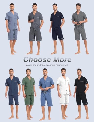 COLORFULLEAF Men's 100% Cotton Sleepwear Set Short Sleeve Loungewear with Pockets and Soft Button Down Summer Pjs2