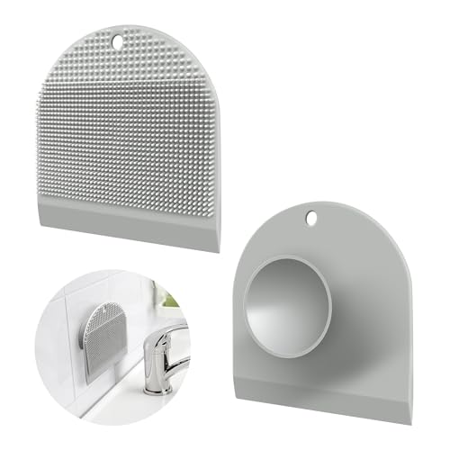Neepanda 2 Pack Silicone Sink Cleaning Brush with Squeegee Flexible Non-Scratch Dish Scrubber for Kitchen and Bathroom Sink Countertop & Dishwashing Suction Cup Hanging Design (Gray)