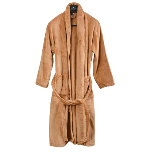 Image of Cotton Bolls Textiles Microfiber Fleece Bath Robe for Men | Shawl Collar with Long Sleeves| Lint Free | Anti-Bacterial | Super Soft Fabric (L, Brown)