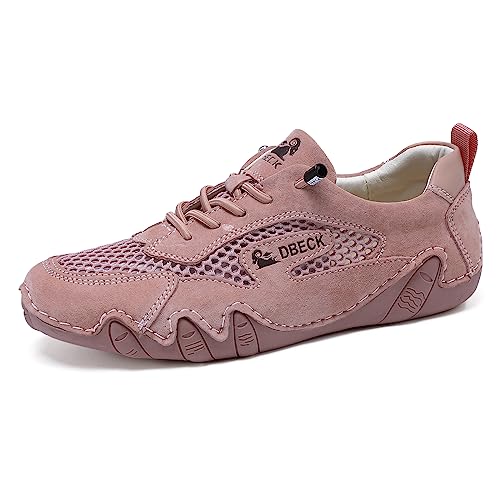 JishinGal Women Outdoor Mesh Trail Shoes for Hiking & Walking Women's Summer Sports Shoes Breathable Mesh Non-Slip Lightweight Casual Sneakers, Pink, 9.5