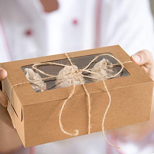 YunKo 15 Pack Bakery Cupcake Boxes with Inserts Bakery Boxes with Window Hold 6 Cupcakes for Party Birthday Guests(Brown)