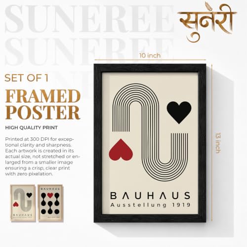 Image of Suneree Bauhaus Wall Art Set of 2 Framed Paintings | Geometric Abstract Modern Art Poster Black Red | Living Room Office Contemporary Home Decor (Art 14, 10x13 Inches)