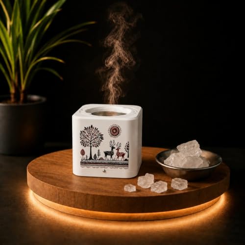 Image of Shivansh Technology Incense Holder Electric Kapoor Dani Camphor Diffuser Burner for Home | Karpuram Bakhoor Oud Aroma Oil & Dhoop Machine | Essential Oil Diffuser for Home (White) (Tribal Serenity)