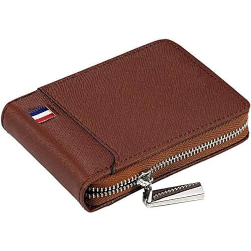 Image of Compact RFID Credit Card Holder Wallet with Zipper, Accordion Card Organizer with Many Slots, ID Window and Cash Compartments, Slim Secure Card Wallet for Travel and Daily Use (Brown)