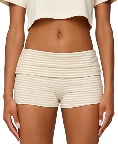 Image of Women Low Waist Lounge Shorts Fold Over Skinny Pajamas Shorts Summer Casual Pj Bottom Sleep Shorts
