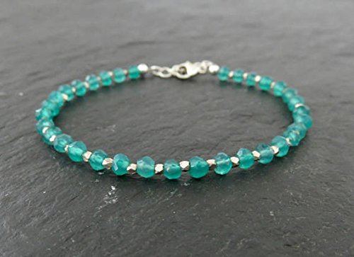 JEWELZJEWELZ Verde onice bracciale, bracciale, Argento, gioielli Hill Tribe Thai delicato Argento, gioielli piccoli Regali per Donne, Regali per le ragazze 4 mm