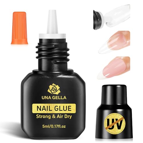 Image of UNA GELLA Quick Drying Super Nail Glue for Press On Nails, Acrylic Nails & Nail Tips No Lamp Need Press On Nails Glue Drip Use with Opener（5ML） Long Lasting for DIY Nail Art