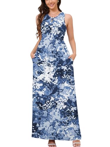 Image of DEARCASE Women's Sleeveless Maxi Dress Casual Plain Loose Summer Vacation Beach Long Dresses with Pockets