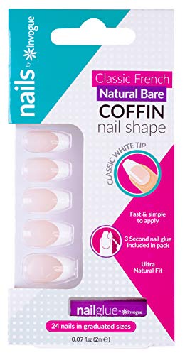 INVOGUE - Uñas postizas naturales con pegamento (24 unidades)