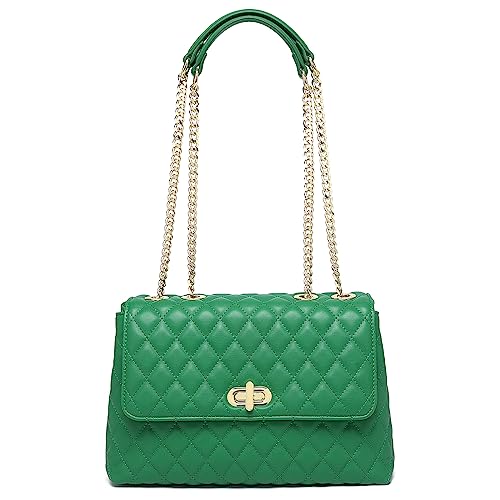 Image of ER.Roulour Quilted Crossbody Bags for Women, Trendy Roomy Shoulder Handbags with Flap Gold Hardware Chain Purses Shoulder Bag