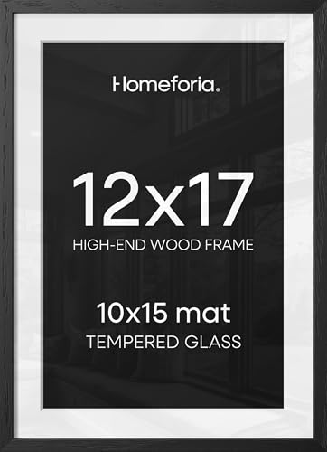 Image of Homeforia 12x17 Black Oak Picture Frame, High-End Wood, 10x15 Mat, Glass | High End Solid Oak Wood, Tempered Glass, Acid-Free 10x15 Removable Mat, 12x17 Edge-to-Edge Display 17x12, Wall Kit, Set Of 1