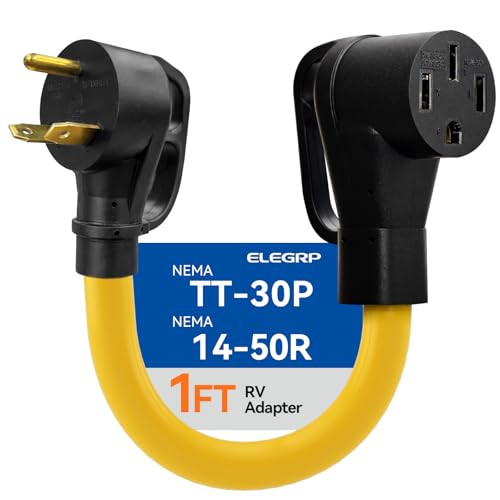 ELEGRP 30 Amp to 50 Amp RV Adapter Cord 12 NEMA TT-30P Male to 14-50R Female Heavy Duty Dogbone Electrical Converter for Campers Travel Trailers Motorhomes - STW 10/3 Gauge UL Standard Compliant