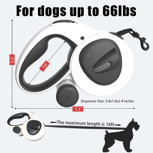 HCY&WLD Upgrade 4-in-1 Retractable Dog Leash with LED Light & Dispenser & Poop Bags, 16 ft Heavy Duty Dog Leash with Anti-Slip Handle for Dogs up to 66 lbs, 360° Tangle-Free, One Button Brake & Lock - Image 5