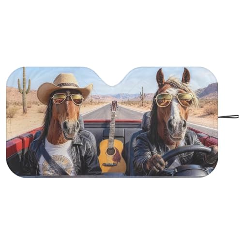 Image of Fashion Horse Windshield Sunshade Foldable Sun Shade Reflect UV Sun and Heat Keep Vehicle Cool Sun Visor Windshield Shade Universal Fit for Auto Truck Van SUV
