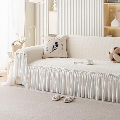 VanderHOME Funda de Sofá De Chenilla De 1/2/3/4 Plazas, Cubre Sofá Antideslizante y Antimanchas, Protector Decorativo para Sofá y Salón, Manta Decorativa para El Hogar 180 * 130cm-Beige