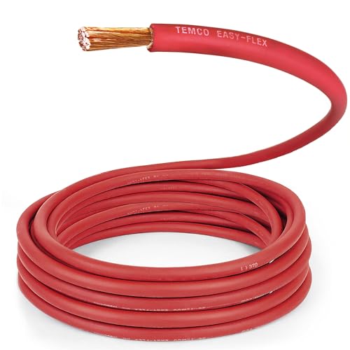 TEMCo 2 Gauge AWG 100 Ft Red Flexible Pure Copper Made in USA Welding Cable Battery Wire - Heavy Duty Solar, Inverter, Car, RV, Truck