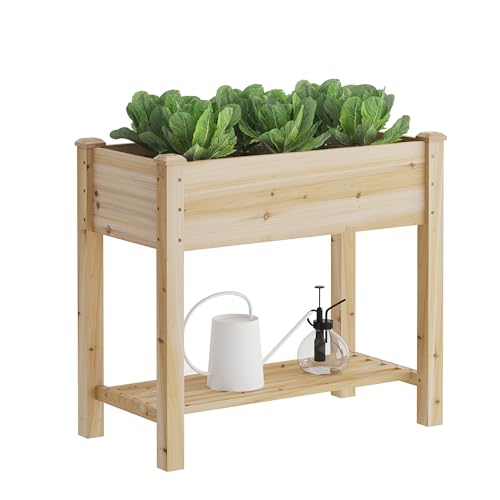 Image of Raised Garden Bed with Legs Elevated Wooden Planter Box Stand Large Planter Stand Box for Fruits Vegetables Flowers with Divider with Bag - 34x18x30.5IN