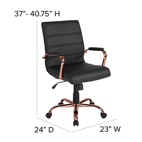 Flash Furniture Whitney Mid-Back Desk Chair - Black Leathersoft Executive Swivel Office Chair With Rose Gold Frame - Swivel Arm Chair #TOP2