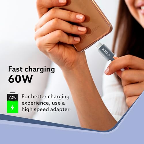 Image of AGARO Type C To Type C Fast Charging Cable Compatible With Android Devices, Iphone15, Power Bank, 4A, 60W, Supports PD, 480 Mbps Data Transmission, Braided, 1M, Black
