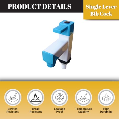 Image of PTMT Square White PVC Blue Crystal Plastic Water Tap /Long Body Plastic /Routing Tap /Washing Area /Kitchen Sink Tap /Bathroom Bib Cock for Hot & Cold Water /Basins Cock (Pack of, 6)