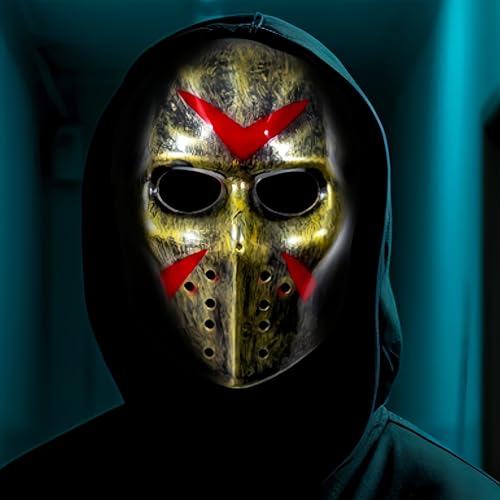 Beleda 2025 Halloween Horror Mask Cosplay Costume Mask Party Masquerade Props Mask Cos Masks with Adjustable Straps (Gold)