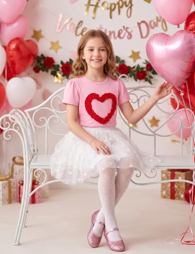Image of Noomelfish Girls Ruffle Heart T-Shirts Cute Short Sleeve Tee Tops (3-12 Years)