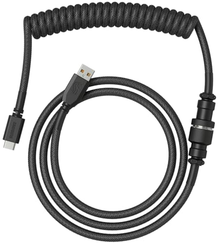 Glorious Gaming Premium Coiled Keyboard Cable - Vergoldetes USB-A (PC) auf USB-C (Tastatur), Schutz vor Kabelsalat, doppelt geflochtene Ummantelung, 5-poliger Aviator-Stecker - Phantom Black