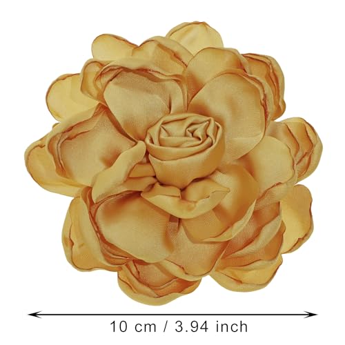 Image of Fabric Rose Flower Brooch Pin 4 Inch Large Handmade Satin Floral Lapel Pin for Women Girls Wedding Party Dance Dress Clothes Decoration