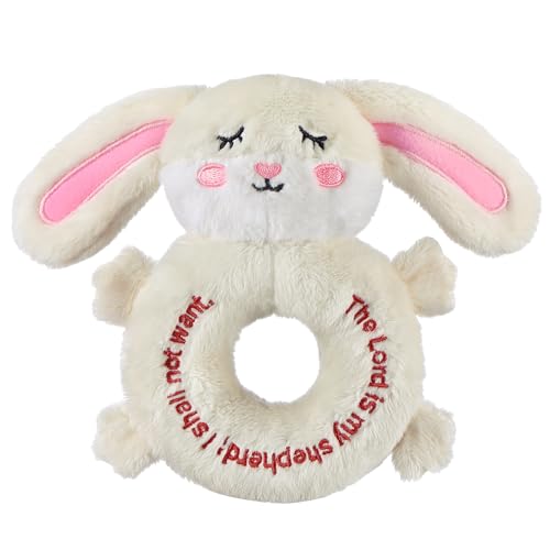 Image of Karenhi Bunny Beige Stuffed Animal Little Stuffed Animal Praying Baptism Soft Plush Snuggle God's Toy Embroidered Religious Gifts for Boys Girl Baby Shower Mom Barnyard Nursery Decor Doll Toy