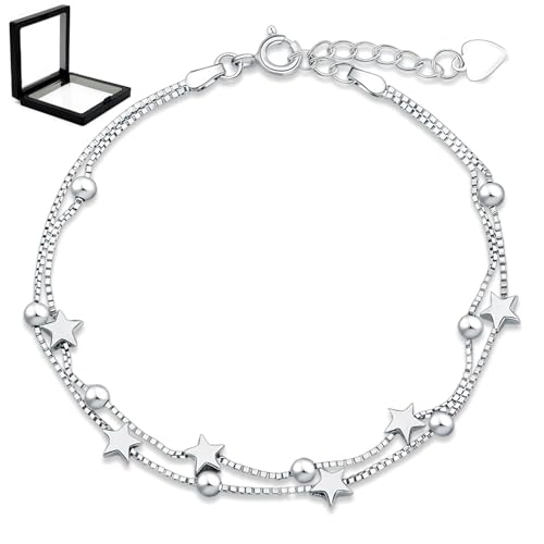 Catálogo para Comprar On-line Accesorios para Dama comprados en linea. 48 Pulsera de Plata 925 para Mujer, Estrella Brazaletes para Mujer, Ajustable a 18CM, Accesorios y regalos elegantes y elegantes para Mamá, Cumpleaños, Día San Valentín,...