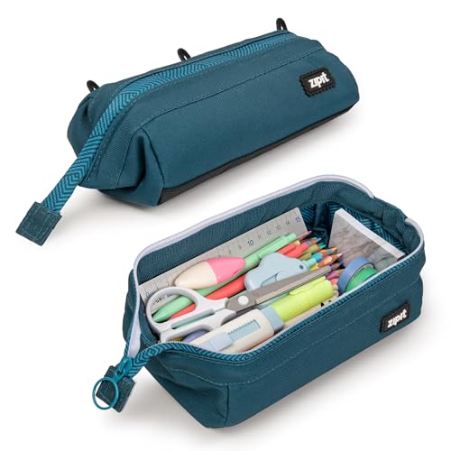 Image of ZIPIT Lenny Pencil Case | Large Capacity Pencil Pouch | Pencil Bag for School, College and Office (Teal)