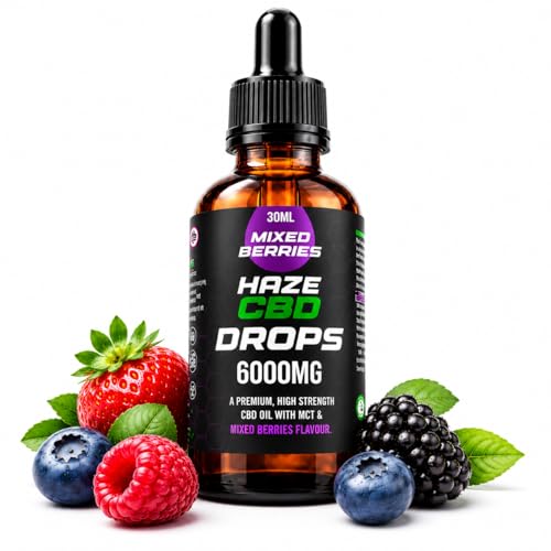 Haze CBD 6000mg CBD Oil 30ml High Strength CBD Oil - Premium CBD Oral Drops 100% Natural Flavour Broad Spectrum CBD with MCT Oil THC Free Wellness & Daily Balance Support (Mixed Berries)