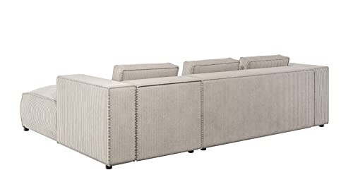 S-Style Möbel Nante Fünfsitziges Ecksofa Trendiges Modernes Ecksofa Nante Kord Stoff 262cm x 176cm x 64cm Gemütlich Lose Rückenlehnenkissen Schwarze Kunststoffbeine Eckseite Rechts Farbe Beige – Bild 5