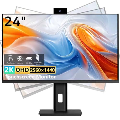 Image of Touchscreen Monitor 24 Inch with Webcam Full HD 2560x1440P @100Hz 10-Point Multi Touch Screen PC Monitor, HDMI VGA USB Port, Built-in Speakers