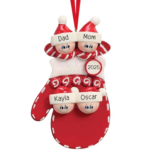 Personalisierte Weihnachtskugeln – 2025 Weihnachtsschmuck für Familien – Rote Handschuhe Weihnachtsbaum Anhänger Personalisiert – Christbaumschmuck Personalisierter für 2/3/4/5/6 Familien