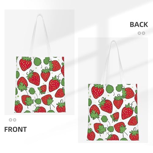 Strawberry Pattern Print Polyester Canvas Tote Bag, Worthy Shopping Bag, Ideal For Present And Daily Errands3