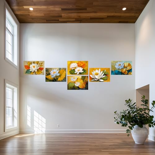 Image of SiddArtify Lotus Flower Wall Art Poster Print Set - Botanical Floral Prints for Living Room Bedroom Office Decor - 8x12 inch Board Pack of 6
