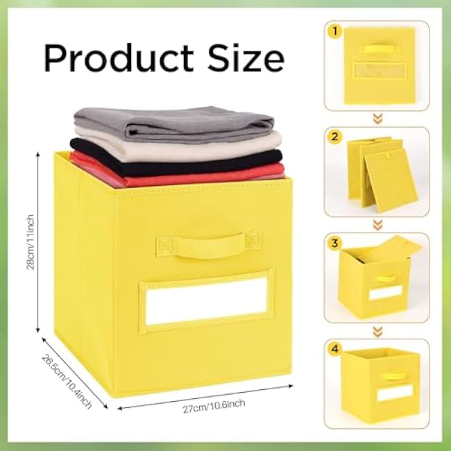 clothmile 6Pcs Fabric Storage Cubes 11 Inch Multi-color Fabric Storage Bin with Card Labels Collapsible Cube Organizer with Window Cards for School Classroom Nursery Playroom Closet Home Organizer