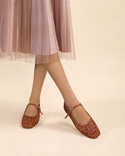 Woven Mesh Ballet Flats for Women with Metal Buckle Strap Ballerina Flat Shoes Comfortable Round Toe Mary Jane Flat.