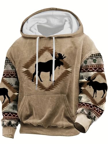 Tenna Teki Plus Size Mens Fashionable Deer Pattern Hoodie - Relaxed Fit and Ultra-Soft