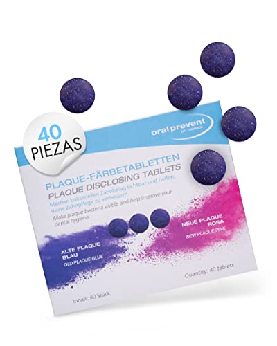 ORAL PREVENT Tabletas colorantes de placa - tabletas colorantes dentales para niños/adultos - tabletas masticables placa - placa colorante - sin eritrosina - 40 piezas